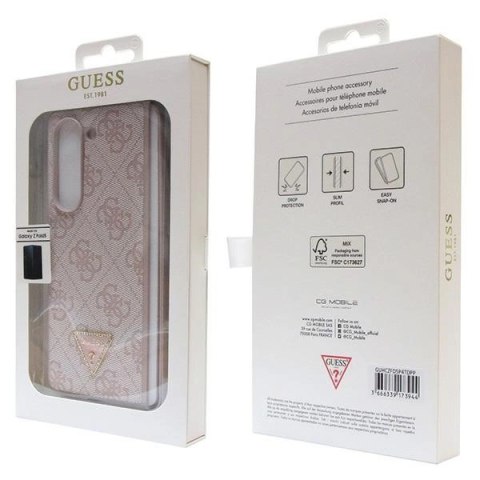 Etui Guess Leather 4G Triangle Strass na Samsung Galaxy Z Fold 5 - różowe