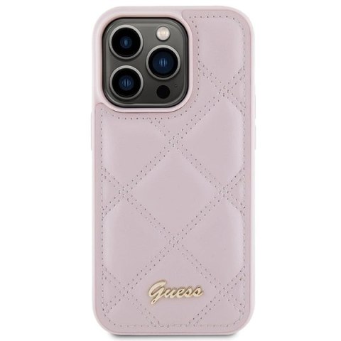 Etui Guess Quilted Metal Logo na iPhone 15 Pro - różowe