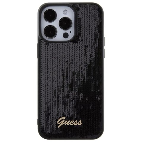 Etui Guess Sequin Script Metal na iPhone 15 Pro Max - czarne