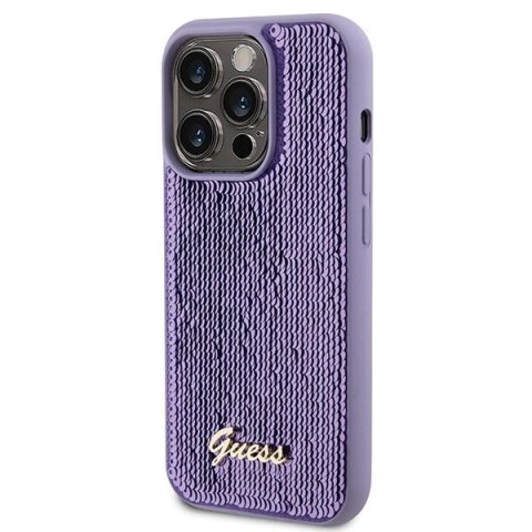 Etui Guess Sequin Script Metal na iPhone 15 Pro Max - fioletowe