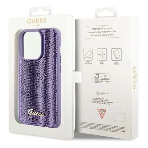 Etui Guess Sequin Script Metal na iPhone 15 Pro Max - fioletowe