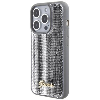 Etui Guess Sequin Script Metal na iPhone 15 Pro Max - srebrne