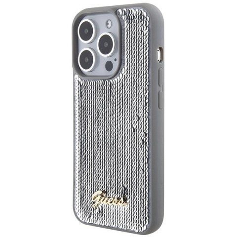 Etui Guess Sequin Script Metal na iPhone 15 Pro Max - srebrne