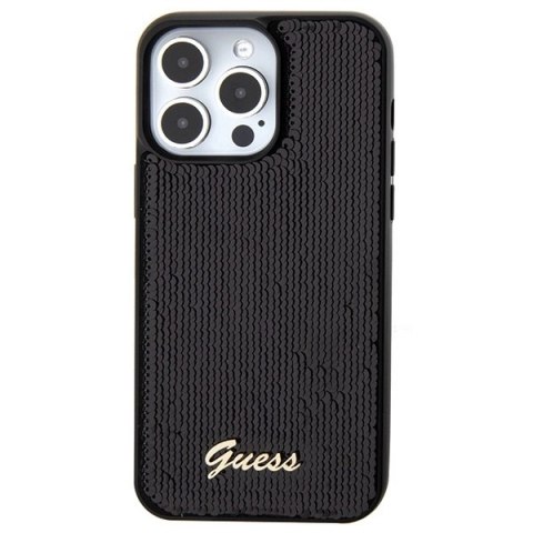 Etui Guess Sequin Script Metal na iPhone 15 Pro - czarne