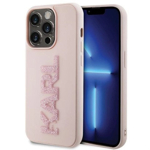 Etui Karl Lagerfeld 3D Rubber Glitter Logo na iPhone 15 Pro - różowe Etui Karl Lagerfeld 3D Rubber Glitter Logo na iPhone 15 Pro - różowe