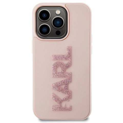 Etui Karl Lagerfeld 3D Rubber Glitter Logo na iPhone 15 Pro - różowe Etui Karl Lagerfeld 3D Rubber Glitter Logo na iPhone 15 Pro - różowe