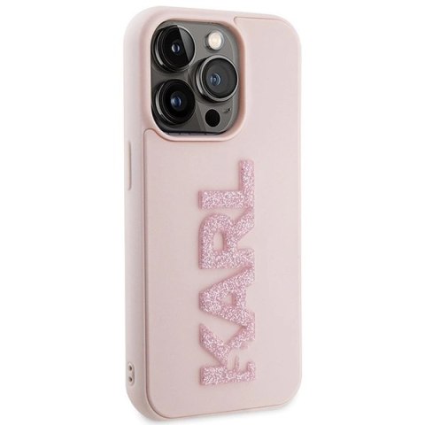 Etui Karl Lagerfeld 3D Rubber Glitter Logo na iPhone 15 Pro - różowe Etui Karl Lagerfeld 3D Rubber Glitter Logo na iPhone 15 Pro - różowe