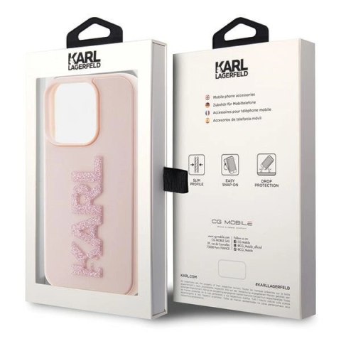 Etui Karl Lagerfeld 3D Rubber Glitter Logo na iPhone 15 Pro - różowe Etui Karl Lagerfeld 3D Rubber Glitter Logo na iPhone 15 Pro - różowe