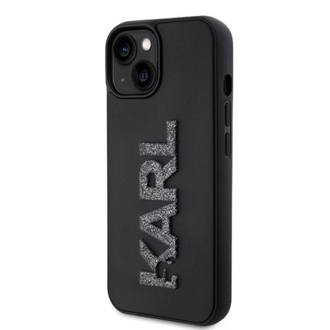 Etui Karl Lagerfeld 3D Rubber Glitter Logo na iPhone 15 - czarne Etui Karl Lagerfeld 3D Rubber Glitter Logo na iPhone 15 - czarne
