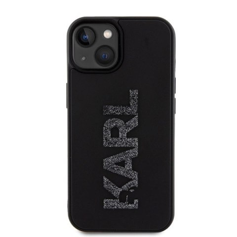 Etui Karl Lagerfeld 3D Rubber Glitter Logo na iPhone 15 - czarne Etui Karl Lagerfeld 3D Rubber Glitter Logo na iPhone 15 - czarne