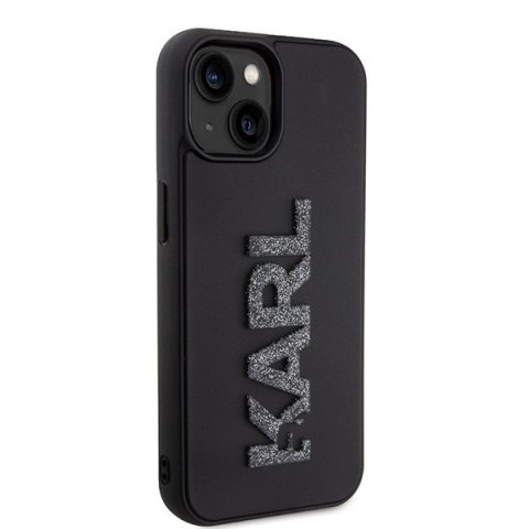 Etui Karl Lagerfeld 3D Rubber Glitter Logo na iPhone 15 - czarne Etui Karl Lagerfeld 3D Rubber Glitter Logo na iPhone 15 - czarne