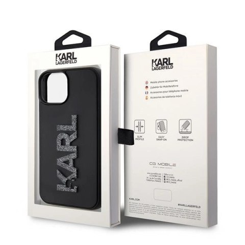 Etui Karl Lagerfeld 3D Rubber Glitter Logo na iPhone 15 - czarne Etui Karl Lagerfeld 3D Rubber Glitter Logo na iPhone 15 - czarne