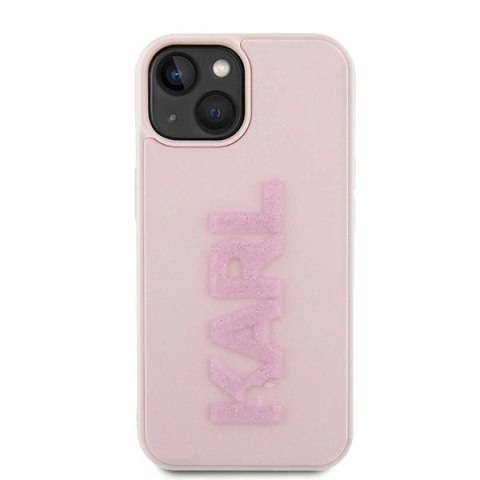 Etui Karl Lagerfeld 3D Rubber Glitter Logo na iPhone 15 - różowe Etui Karl Lagerfeld 3D Rubber Glitter Logo na iPhone 15 - różowe