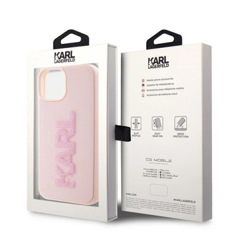 Etui Karl Lagerfeld 3D Rubber Glitter Logo na iPhone 15 - różowe Etui Karl Lagerfeld 3D Rubber Glitter Logo na iPhone 15 - różowe