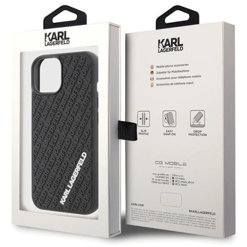 Etui Karl Lagerfeld 3D Rubber Multi Logo na iPhone 15 - czarne Etui Karl Lagerfeld 3D Rubber Multi Logo na iPhone 15 - czarne