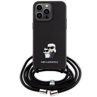 Etui Karl Lagerfeld Crossbody Saffiano Metal Pin Karl&Choupette na iPhone 15 Pro Max - czarne