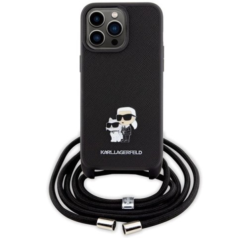 Etui Karl Lagerfeld Crossbody Saffiano Metal Pin Karl&Choupette na iPhone 15 Pro Max - czarne Etui Karl Lagerfeld Crossbody Saffiano Metal Pin Karl&Choupette na iPhone 15 Pro Max - czarne