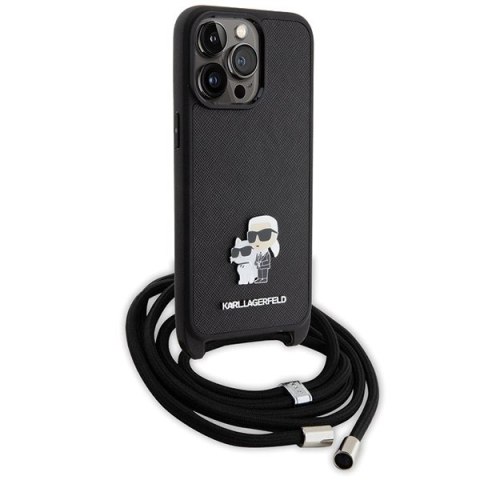 Etui Karl Lagerfeld Crossbody Saffiano Metal Pin Karl&Choupette na iPhone 15 Pro Max - czarne Etui Karl Lagerfeld Crossbody Saffiano Metal Pin Karl&Choupette na iPhone 15 Pro Max - czarne