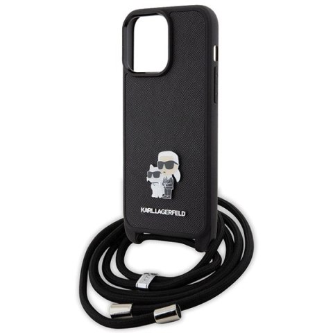 Etui Karl Lagerfeld Crossbody Saffiano Metal Pin Karl&Choupette na iPhone 15 Pro Max - czarne Etui Karl Lagerfeld Crossbody Saffiano Metal Pin Karl&Choupette na iPhone 15 Pro Max - czarne