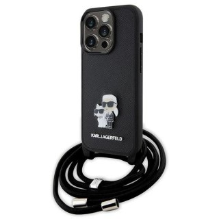 Etui Karl Lagerfeld Crossbody Saffiano Metal Pin Karl&Choupette na iPhone 15 Pro - czarne