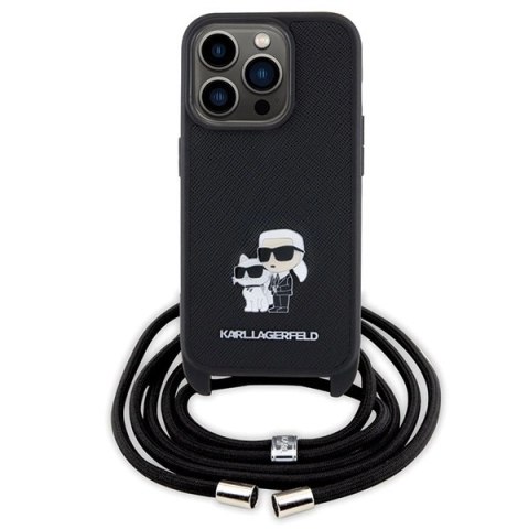 Etui Karl Lagerfeld Crossbody Saffiano Metal Pin Karl&Choupette na iPhone 15 Pro - czarne Etui Karl Lagerfeld Crossbody Saffiano Metal Pin Karl&Choupette na iPhone 15 Pro - czarne