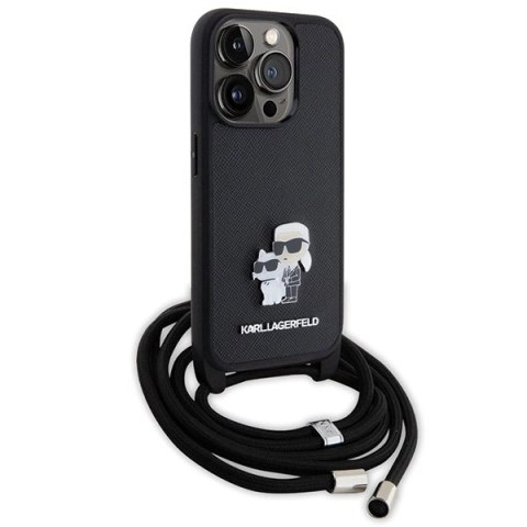Etui Karl Lagerfeld Crossbody Saffiano Metal Pin Karl&Choupette na iPhone 15 Pro - czarne Etui Karl Lagerfeld Crossbody Saffiano Metal Pin Karl&Choupette na iPhone 15 Pro - czarne