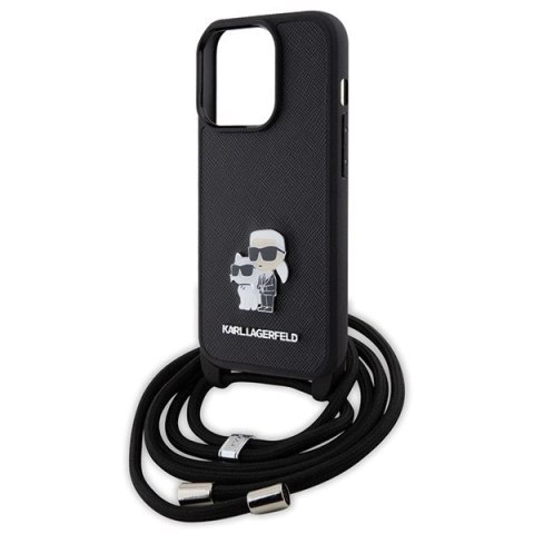 Etui Karl Lagerfeld Crossbody Saffiano Metal Pin Karl&Choupette na iPhone 15 Pro - czarne Etui Karl Lagerfeld Crossbody Saffiano Metal Pin Karl&Choupette na iPhone 15 Pro - czarne