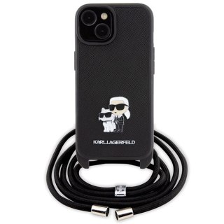 Etui Karl Lagerfeld Crossbody Saffiano Metal Pin Karl&Choupette na iPhone 15 - czarne