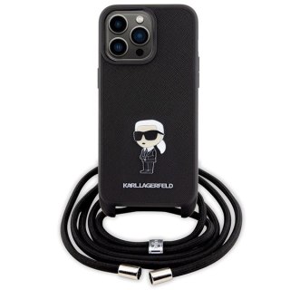 Etui Karl Lagerfeld Crossbody Saffiano Monogram Metal Pin Karl & Choupette na iPhone 15 Pro Max - czarne