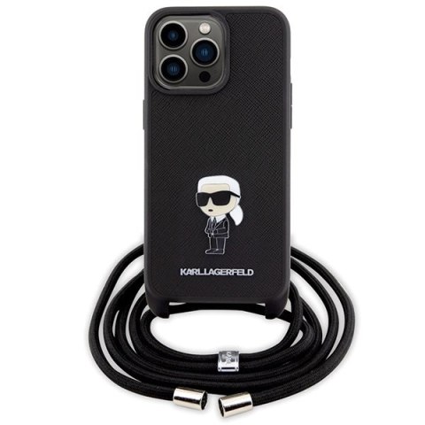 Etui Karl Lagerfeld Crossbody Saffiano Monogram Metal Pin Karl & Choupette na iPhone 15 Pro Max - czarne