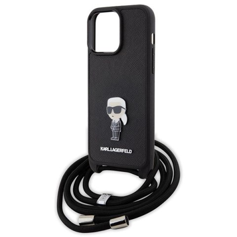 Etui Karl Lagerfeld Crossbody Saffiano Monogram Metal Pin Karl & Choupette na iPhone 15 Pro Max - czarne
