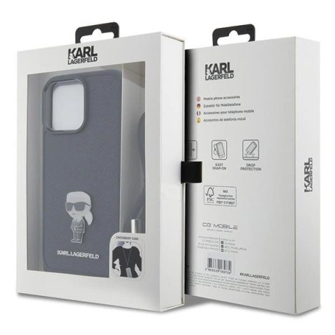 Etui Karl Lagerfeld Crossbody Saffiano Monogram Metal Pin Karl & Choupette na iPhone 15 Pro Max - czarne