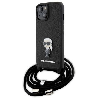Etui Karl Lagerfeld Crossbody Saffiano Monogram Metal Pin Karl & Choupette na iPhone 15 - czarne