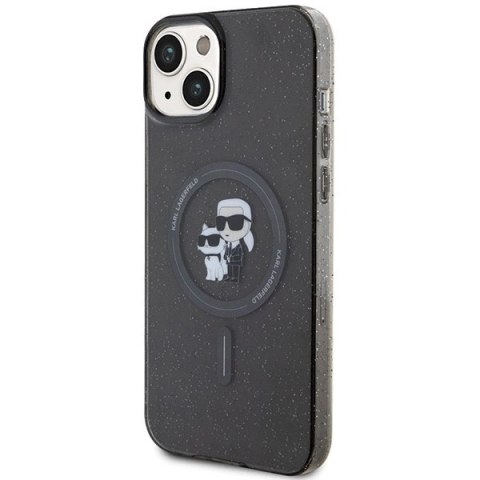 Etui Karl Lagerfeld Karl&Choupette Glitter MagSafe na iPhone 15 Plus - czarne Etui Karl Lagerfeld Karl&Choupette Glitter MagSafe na iPhone 15 Plus - czarne