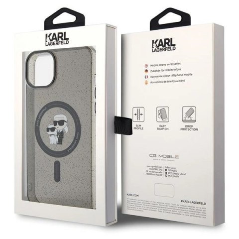 Etui Karl Lagerfeld Karl&Choupette Glitter MagSafe na iPhone 15 Plus - czarne Etui Karl Lagerfeld Karl&Choupette Glitter MagSafe na iPhone 15 Plus - czarne