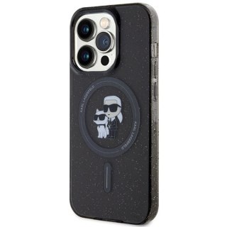 Etui Karl Lagerfeld Karl&Choupette Glitter MagSafe na iPhone 15 Pro - czarne