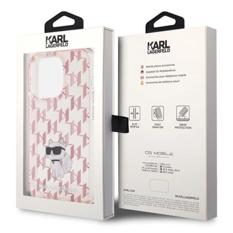Etui Karl Lagerfeld Monogram Choupette na iPhone 15 Pro Max - różowe Etui Karl Lagerfeld Monogram Choupette na iPhone 15 Pro Max - różowe