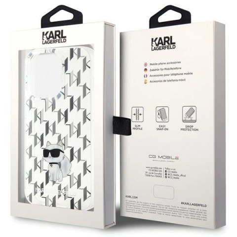 Etui Karl Lagerfeld Monogram Choupette na iPhone 15 Pro - przeroczyste Etui Karl Lagerfeld Monogram Choupette na iPhone 15 Pro - przeroczyste