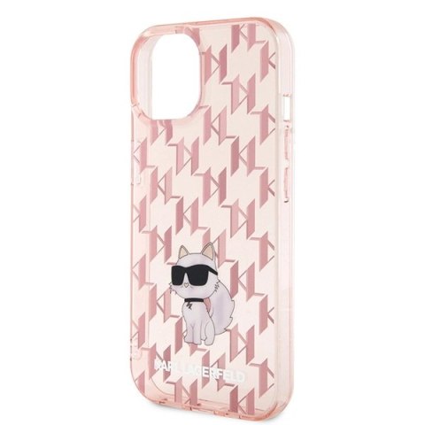 Etui Karl Lagerfeld Monogram Choupette na iPhone 15 - różowe Etui Karl Lagerfeld Monogram Choupette na iPhone 15 - różowe