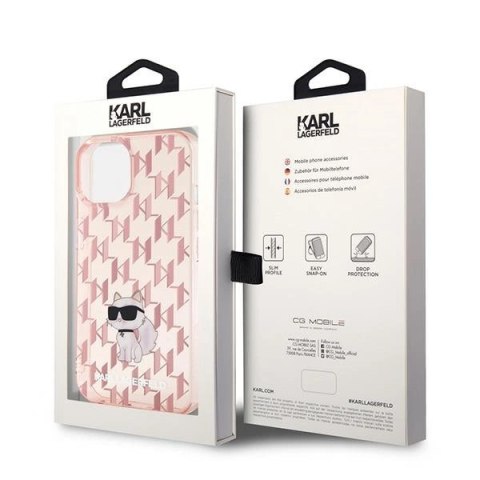 Etui Karl Lagerfeld Monogram Choupette na iPhone 15 - różowe Etui Karl Lagerfeld Monogram Choupette na iPhone 15 - różowe