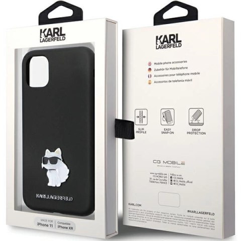 Etui Karl Lagerfeld Silicone Choupette Metal Pin na iPhone 11 / Xr - czarne Etui Karl Lagerfeld Silicone Choupette Metal Pin na iPhone 11 / Xr - czarne