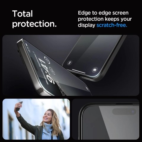 Szkło hartowane Spigen Glas.tR EZ Fit FC na iPhone 15 Pro Max - czarne 2 szt. Szkło hartowane Spigen Glas.tR EZ Fit FC na iPhone 15 Pro Max - czarne 2 szt.