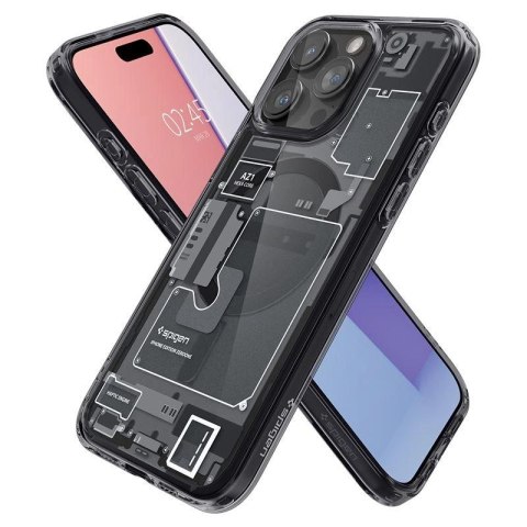 Etui Spigen Ultra Hybrid Mag z MagSafe na iPhone 15 Pro Max - ciemnoszare (wzór Zero One) Etui Spigen Ultra Hybrid Mag z MagSafe na iPhone 15 Pro Max - ciemnoszare (wzór Zero One)