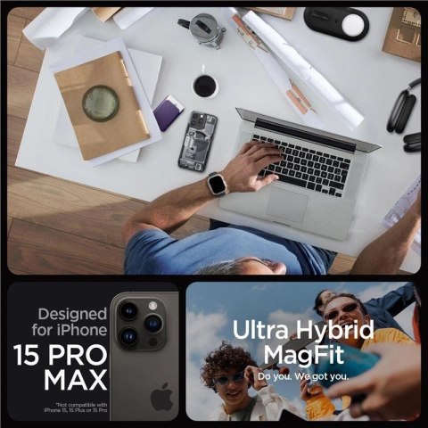 Etui Spigen Ultra Hybrid Mag z MagSafe na iPhone 15 Pro Max - ciemnoszare (wzór Zero One) Etui Spigen Ultra Hybrid Mag z MagSafe na iPhone 15 Pro Max - ciemnoszare (wzór Zero One)