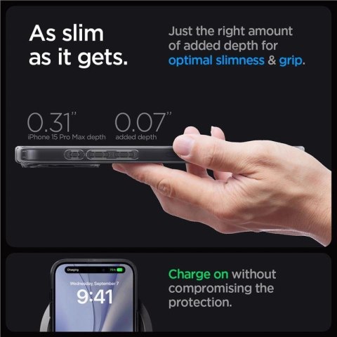 Etui Spigen Ultra Hybrid Mag z MagSafe na iPhone 15 Pro Max - ciemnoszare (wzór Zero One) Etui Spigen Ultra Hybrid Mag z MagSafe na iPhone 15 Pro Max - ciemnoszare (wzór Zero One)
