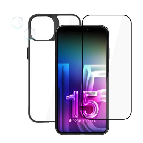 Zestaw 3mk Comfort Set 4 in 1 na iPhone 15 - etui, 2x szkło, ramka aplikacyjna