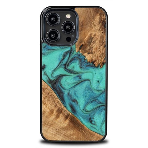 Etui Bewood Unique Turquoise z drewna i żywicy na iPhone 15 Pro Max - turkusowo-czarne Etui Bewood Unique Turquoise z drewna i żywicy na iPhone 15 Pro Max - turkusowo-czarne