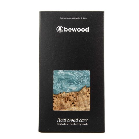Etui Bewood Unique Uran z drewna i żywicy na iPhone 15 Plus - niebiesko-białe Etui Bewood Unique Uran z drewna i żywicy na iPhone 15 Plus - niebiesko-białe