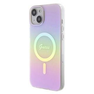 Etui Guess IML Iridescent MagSafe do iPhone 15 Plus - różowe