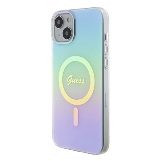 Etui Guess IML Iridescent MagSafe do iPhone 15 Plus - turkusowe